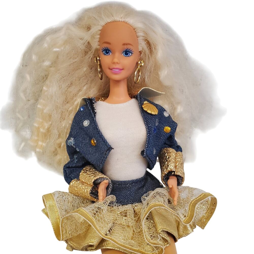 Mattel Super Talk Barbie Doll Vintage 90s Nautical Denim Gold Lace